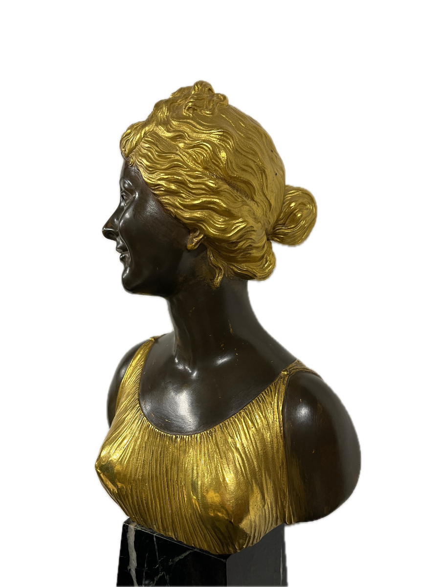 Bust Of An Elegant Woman In Gilt Bronze And Brown Patina By Joseph-charles Marin 1759-1834-photo-4
