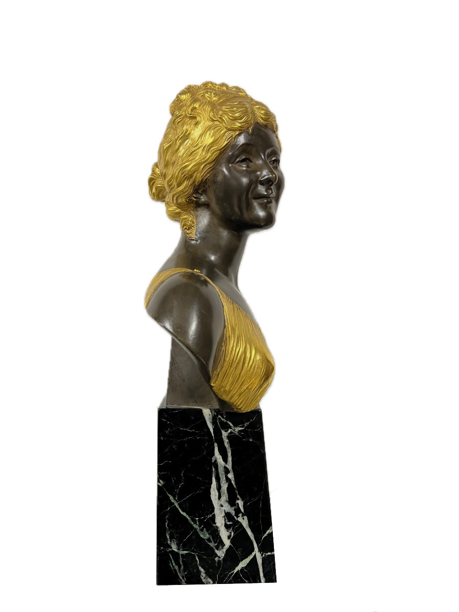 Bust Of An Elegant Woman In Gilt Bronze And Brown Patina By Joseph-charles Marin 1759-1834-photo-3