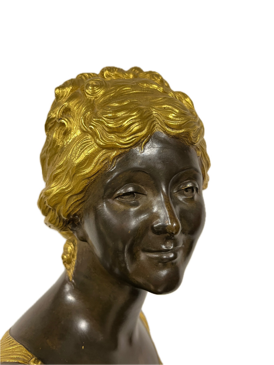 Bust Of An Elegant Woman In Gilt Bronze And Brown Patina By Joseph-charles Marin 1759-1834-photo-4