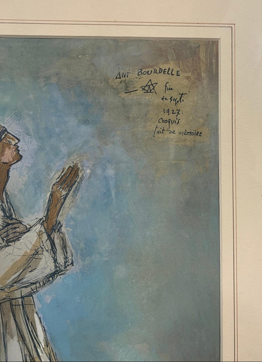 Gouache Krishnamurti par Antoine Bourdelle 1861-1929-photo-1