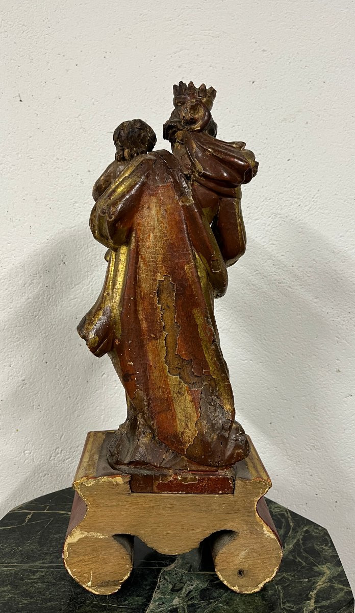 17th-century Baroque Style Carved Wooden Virgin And Child And Its Display Niche-photo-4