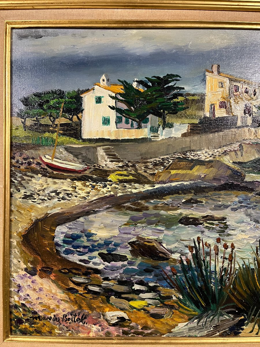 Oil On Canvas "small Cove At Cadaqués" By Maurice Boitel 1919 - 2007-photo-2