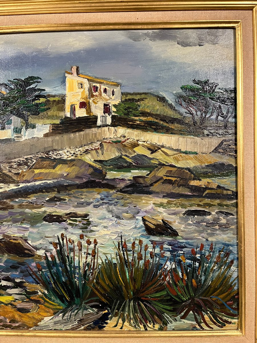Oil On Canvas "small Cove At Cadaqués" By Maurice Boitel 1919 - 2007-photo-3
