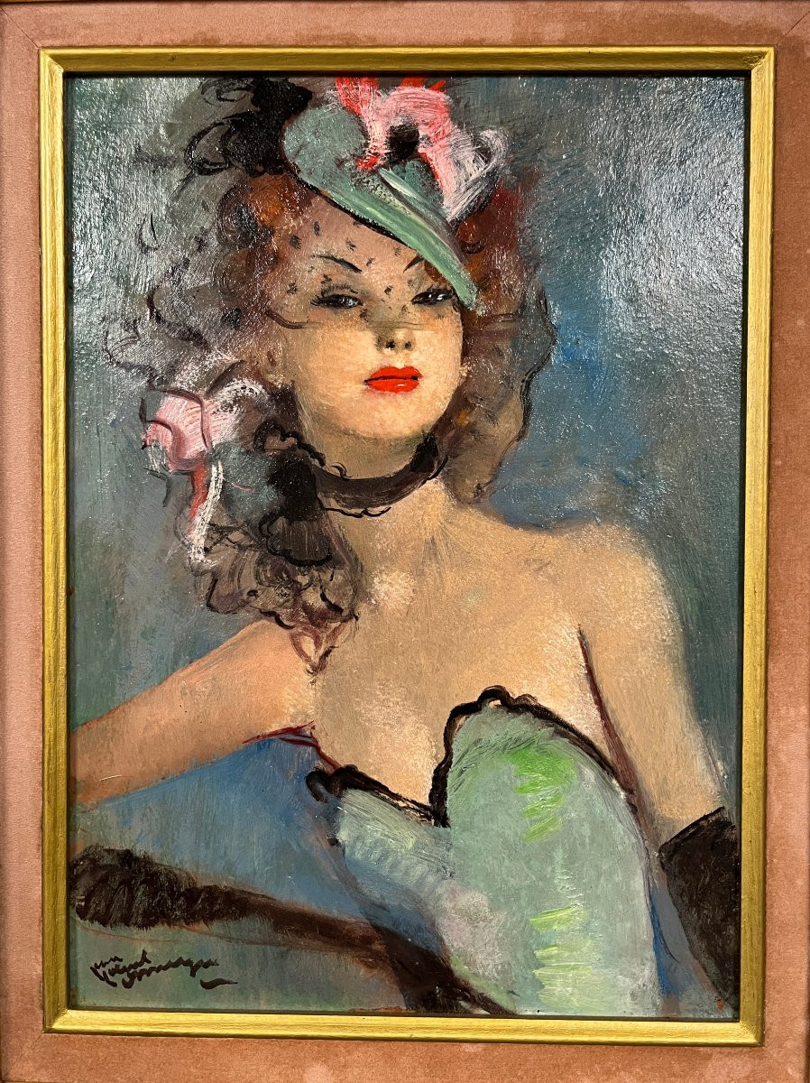Oil On Panel "the Lady In Green" By Jean Gabriel Domergue 1889-1962-photo-1