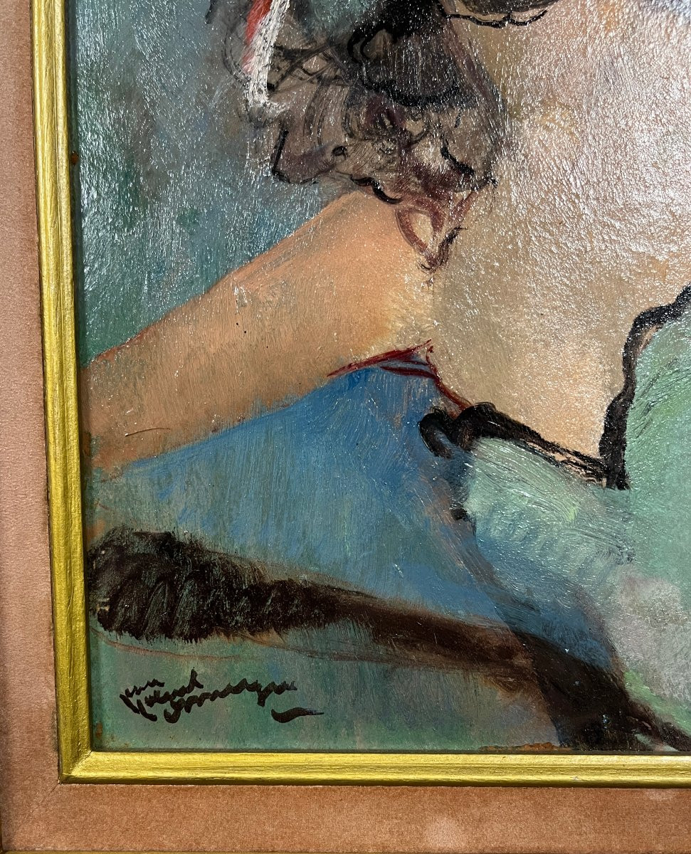 Oil On Panel "the Lady In Green" By Jean Gabriel Domergue 1889-1962-photo-3