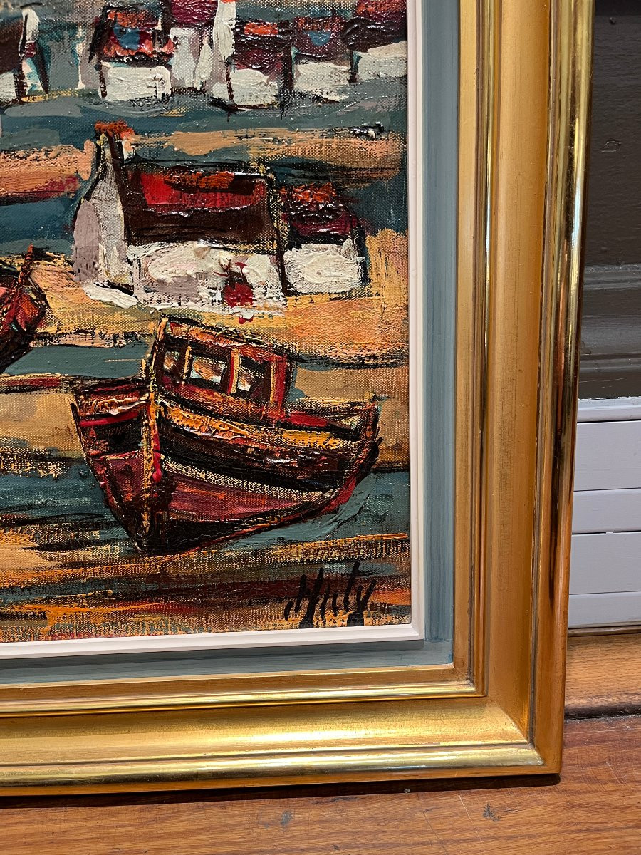 Henry Maurice d'Anty (1910 - 1998)- Hst - Bateaux au port-photo-1