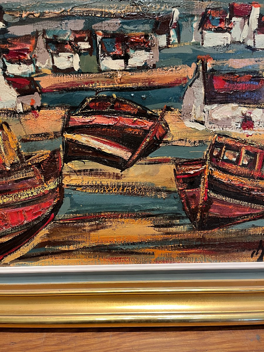 Henry Maurice d'Anty (1910 - 1998)- Hst - Bateaux au port-photo-2