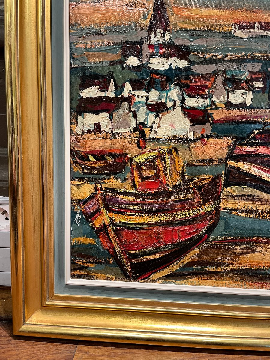 Henry Maurice d'Anty (1910 - 1998)- Hst - Bateaux au port-photo-3