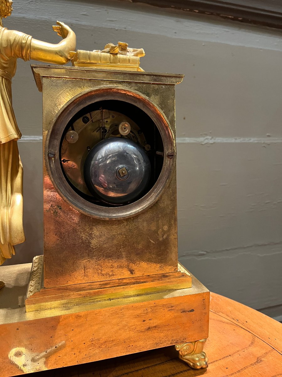Pendule Empire Bauve à Paris. Muse en bronze doré athénienne - pot à feu XIXème-photo-6