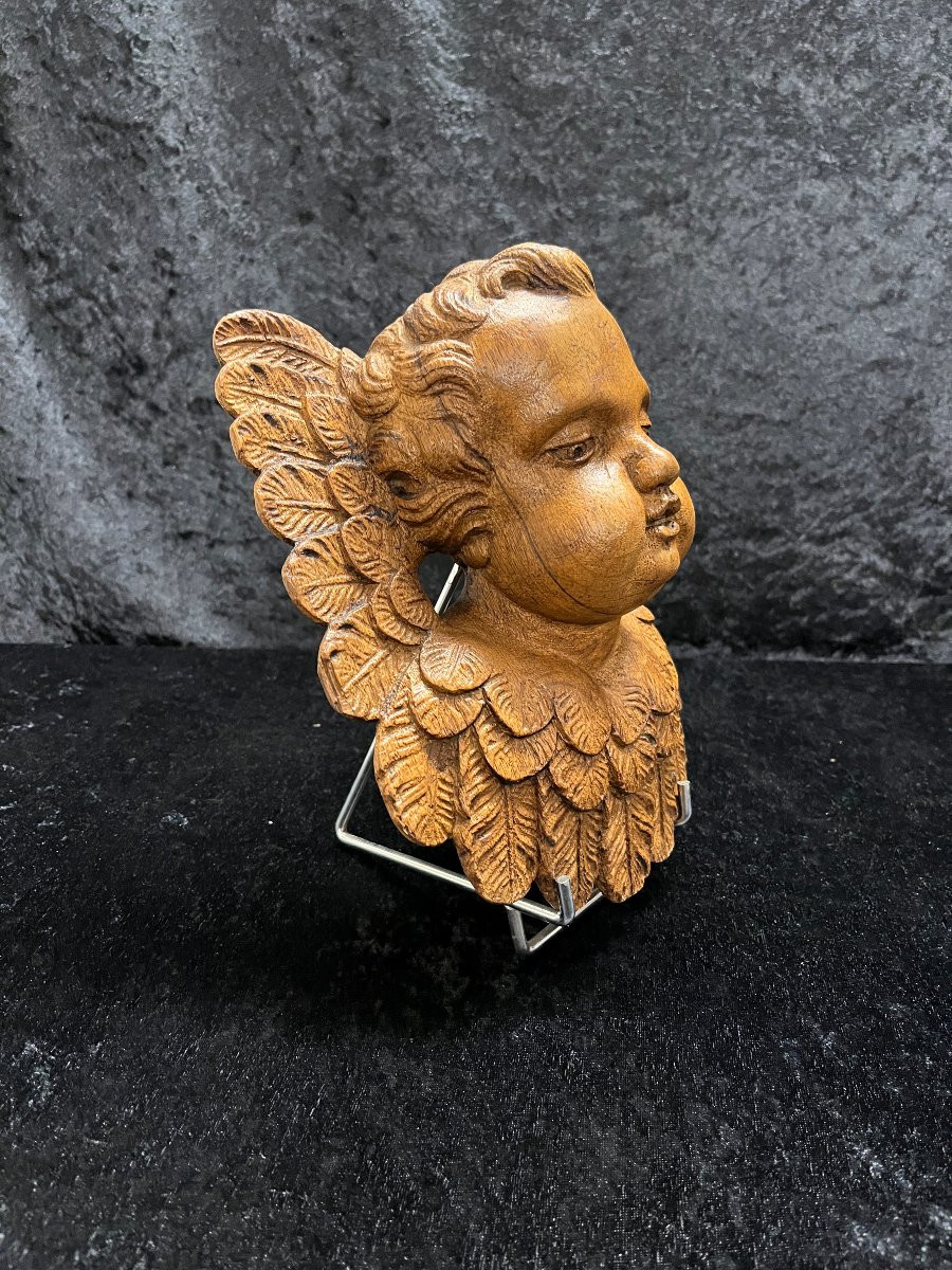 Ange ailé bois sculpté XIX°-photo-3
