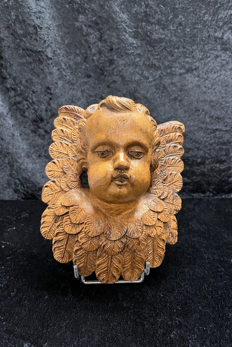 Ange ailé bois sculpté XIX°