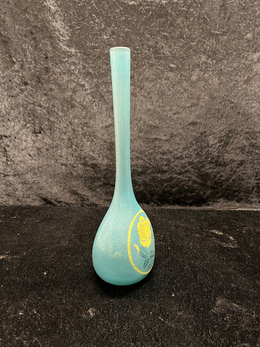 Delatte Nancy Vase: Glass Paste - Enameled With Rose Decoration-photo-2