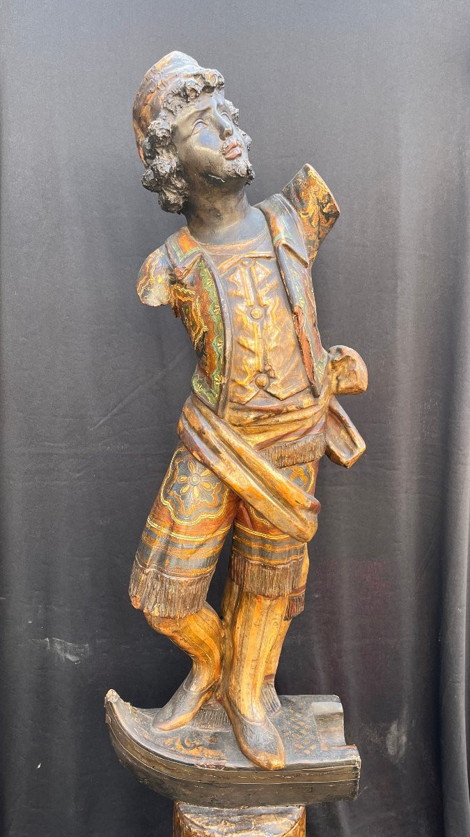 Nubian Stuccoed Wood, Gilded And Polychrome. Venice, 19th Century-photo-4