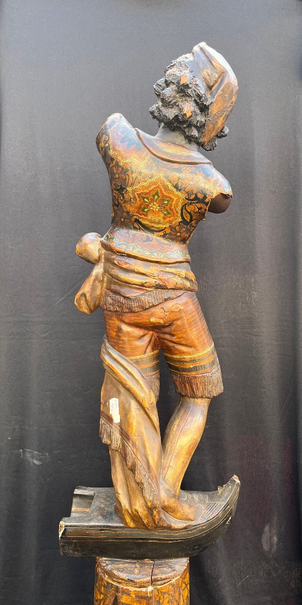 Nubian Stuccoed Wood, Gilded And Polychrome. Venice, 19th Century-photo-3