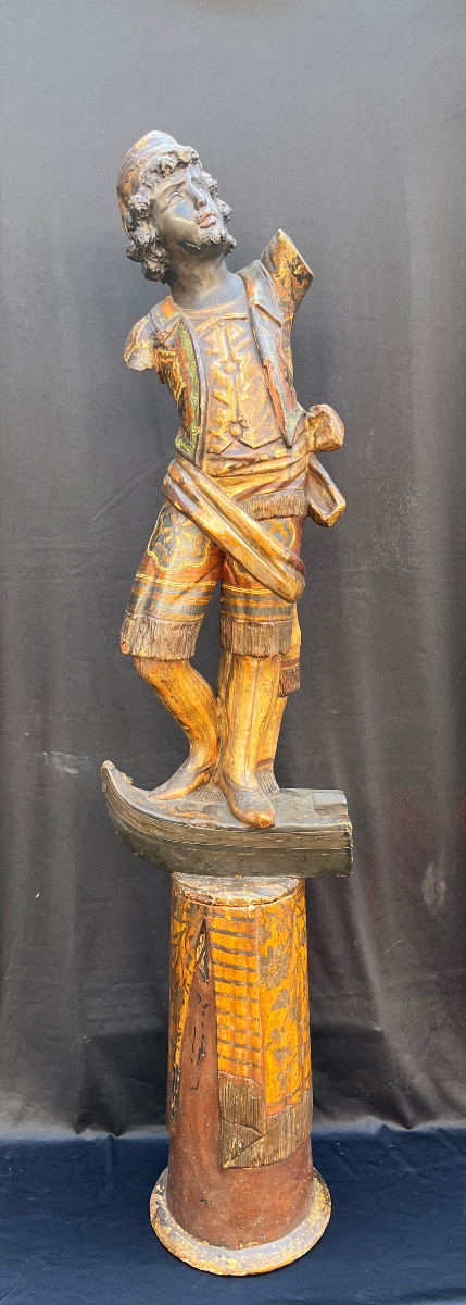 Nubian Stuccoed Wood, Gilded And Polychrome. Venice, 19th Century