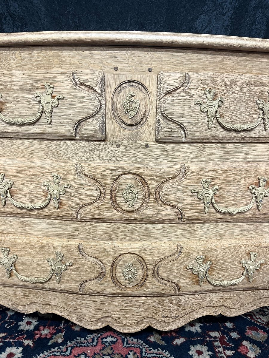 Curved Chest Of Drawers In Light Oak, Regency Style, Circa 1950-photo-3