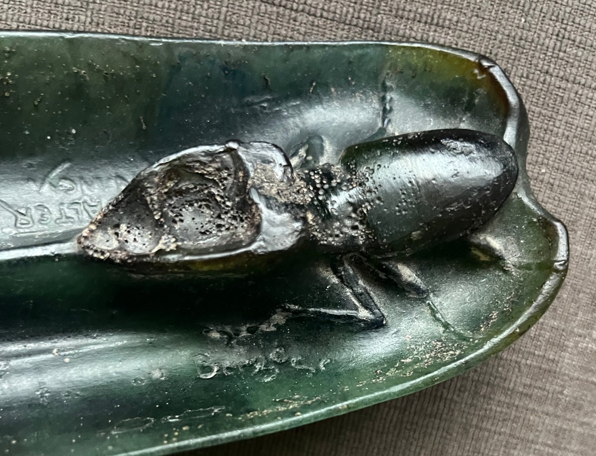 Walter & Bergé Nancy - Plumier au Lucane - ca1920 - Pâte de verre polychrome-photo-4