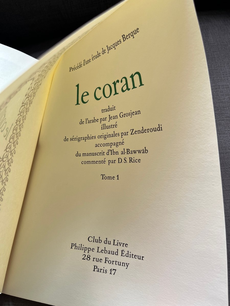 Le Coran. 2 volumes Grosjean & Zenderoudi. 1972 - Paris Club du Livre-photo-2
