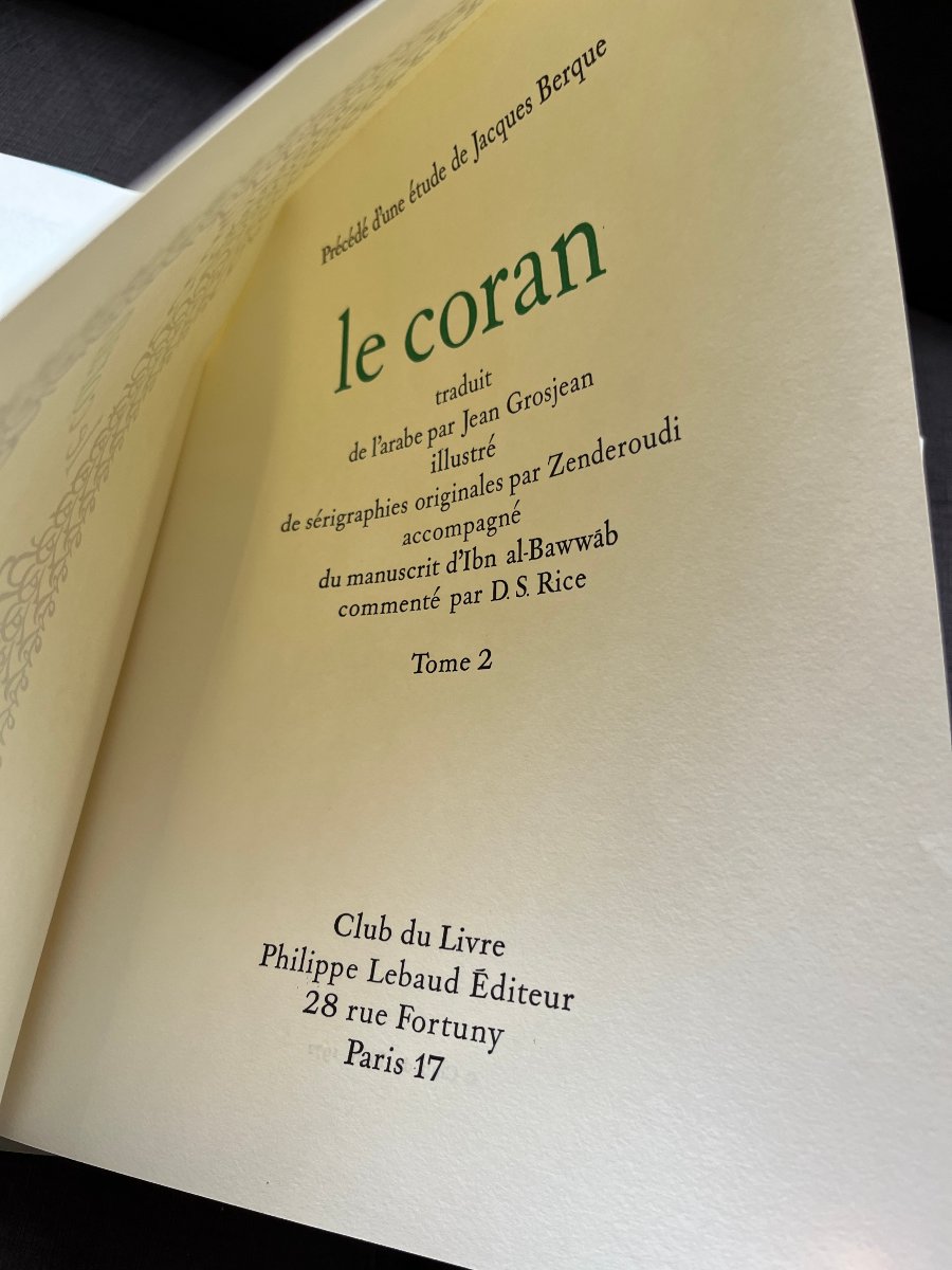 Le Coran. 2 volumes Grosjean & Zenderoudi. 1972 - Paris Club du Livre-photo-2