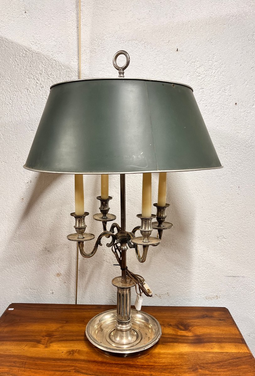 Grande Lampe Bouillotte en bronze argenté-photo-2