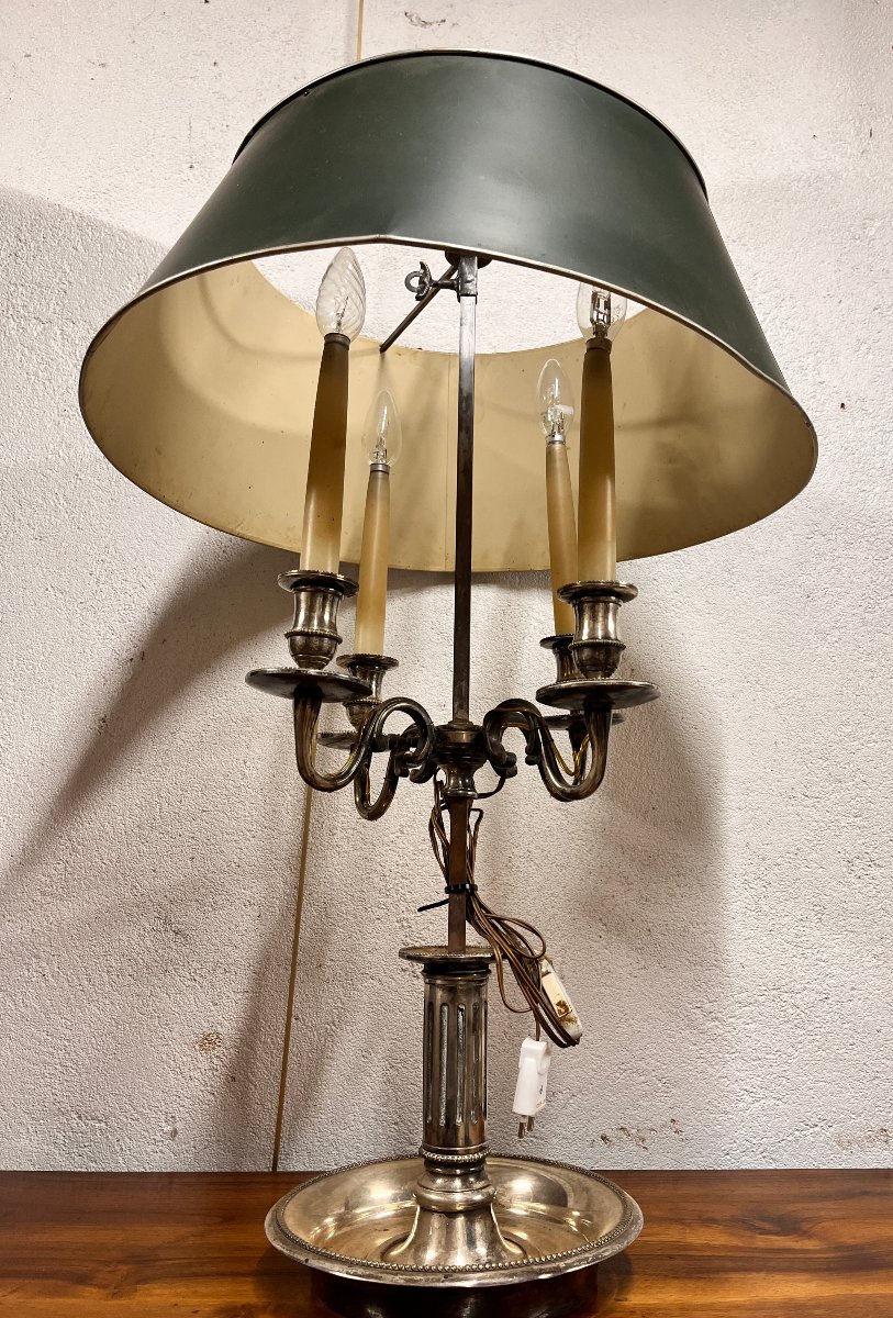 Grande Lampe Bouillotte en bronze argenté-photo-3