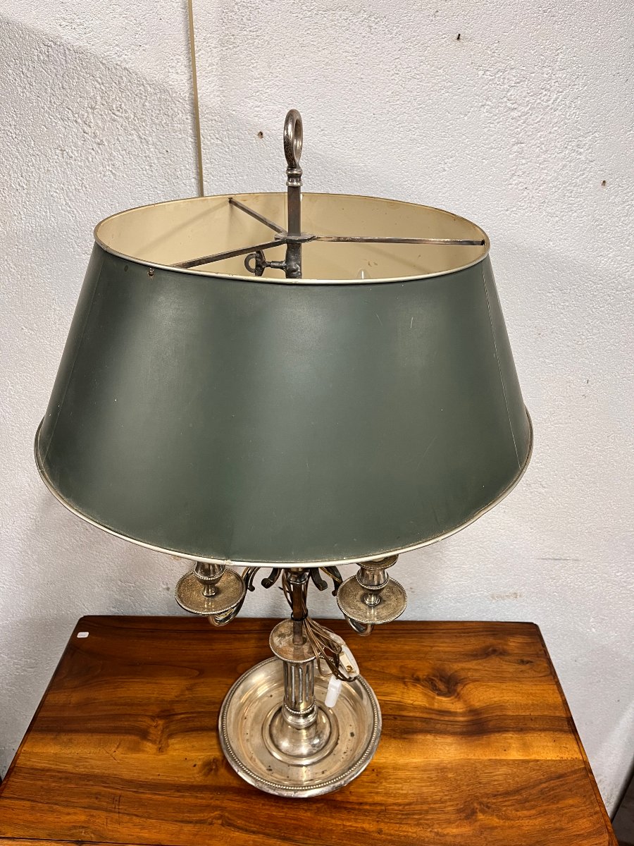 Grande Lampe Bouillotte en bronze argenté-photo-3