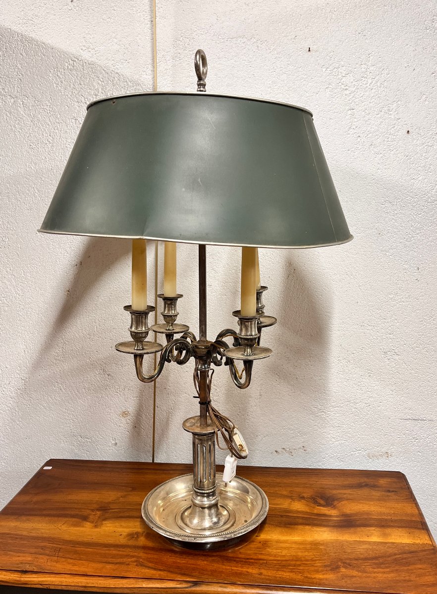 Grande Lampe Bouillotte en bronze argenté-photo-4