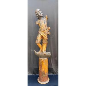 Nubian Stuccoed Wood, Gilded And Polychrome. Venice, 19th Century