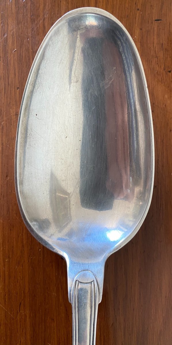 Stew Spoon, Serving, Silver, Shell Fillets, Coat Of Arms, Douai, 1753-photo-1