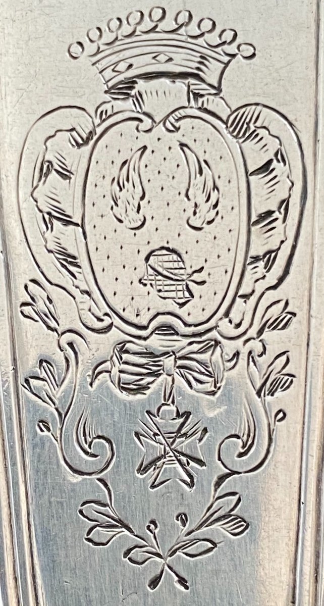 Stew Spoon, Serving, Silver, Shell Fillets, Coat Of Arms, Douai, 1753