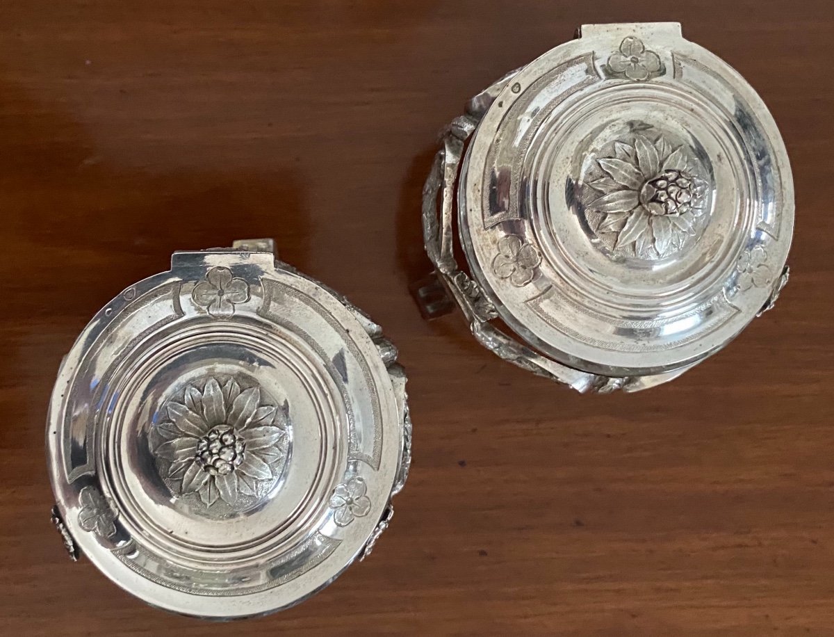 Pair Of Salt Cellars, Salt Cellars, Silver, Crystal, Paris 1776