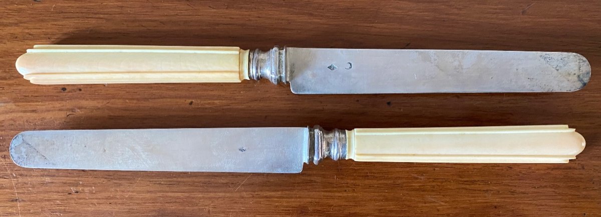 12 Dessert Knives, Silver Blades, 19th Century-photo-3
