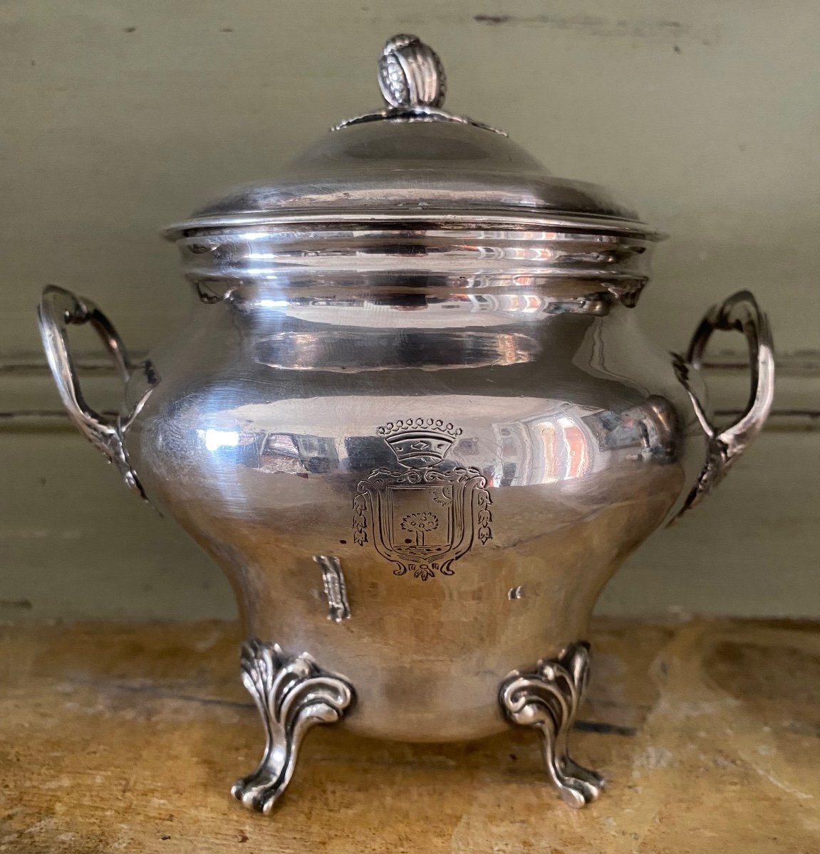 Sugar Bowl, Sugar Pot, Silver, Coat Of Arms, 18th Century-photo-5