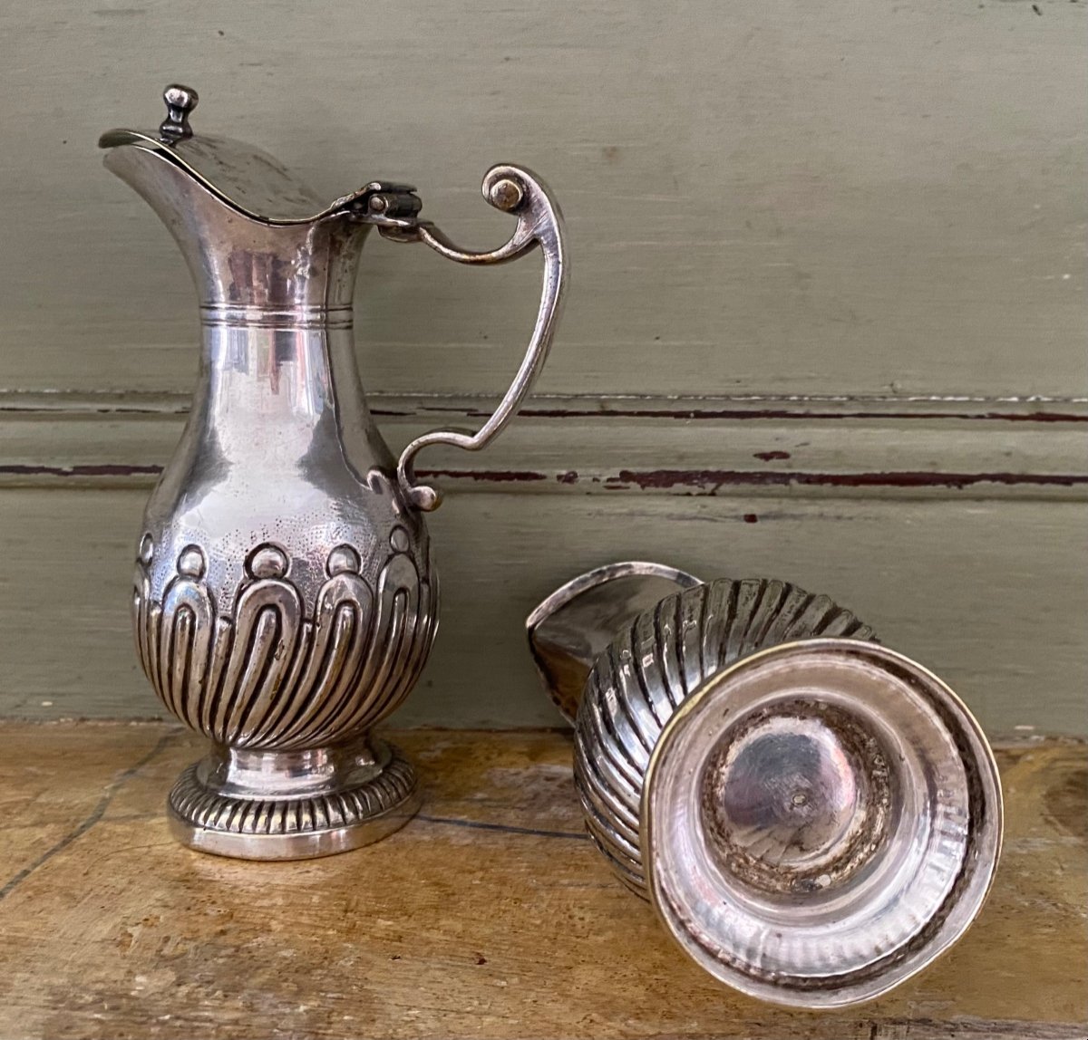 Pair Of Cruets, Plated Metal, Silver, 18th Century-photo-3