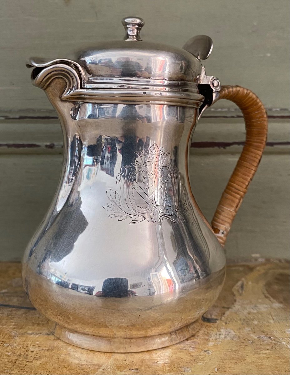 Egoïste, Marabout Jug, Creamer, Silver Coat Of Arms, Paris 1744-photo-2