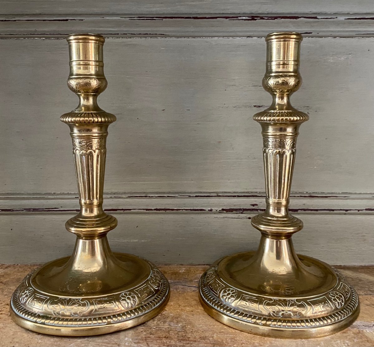 Pair Of Candlesticks, Torches, Bronze, Coat Of Arms, Louis XIV