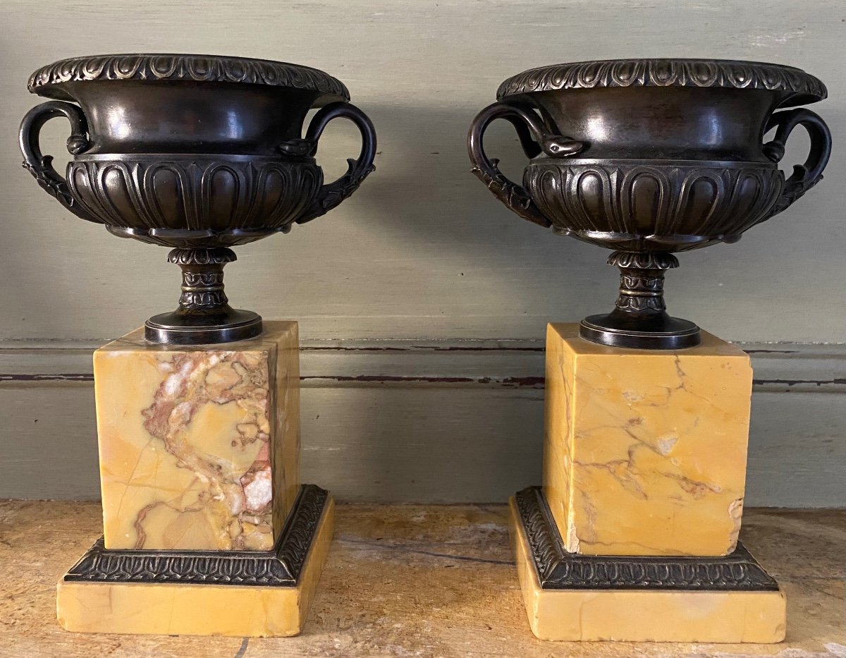Paire de Cassolettes, Vases Médicis, Bronze, Marbre, XIXème-photo-2