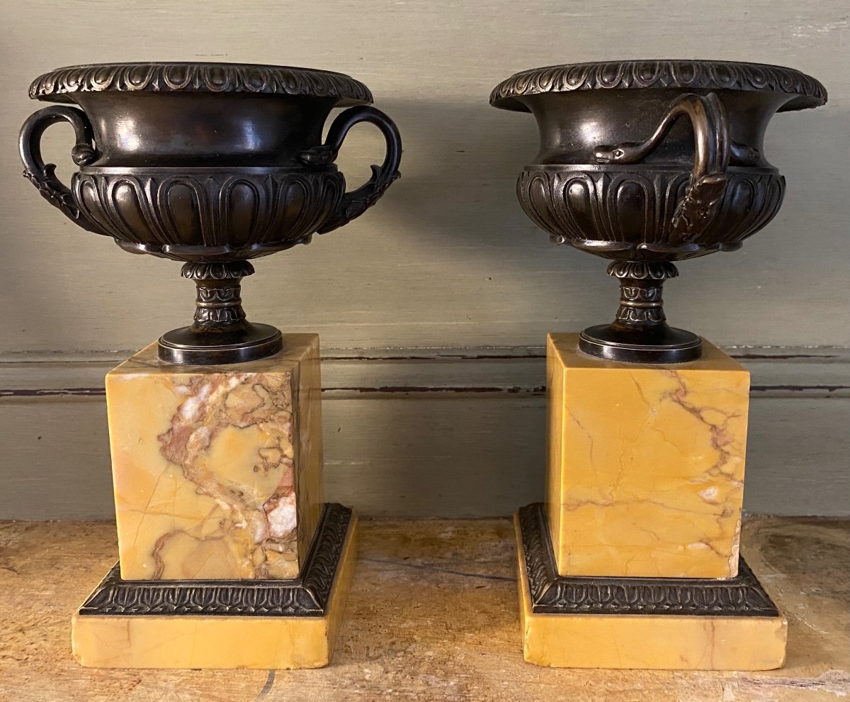 Paire de Cassolettes, Vases Médicis, Bronze, Marbre, XIXème-photo-3