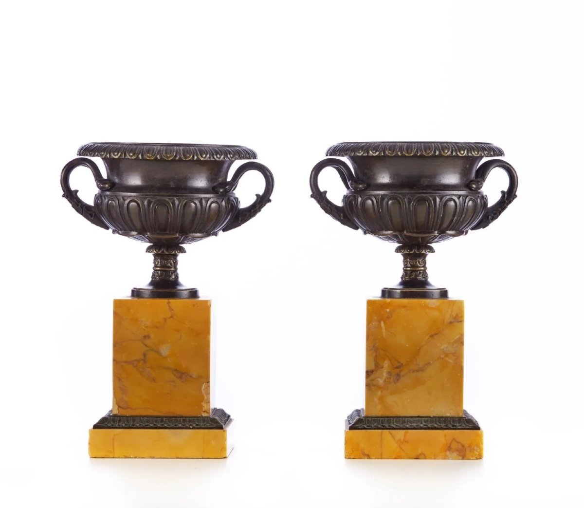 Paire de Cassolettes, Vases Médicis, Bronze, Marbre, XIXème