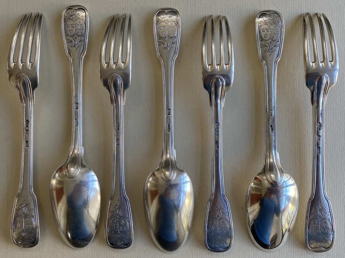 Couverts, Argent, Filets, Armoiries, Paris 1742-photo-3