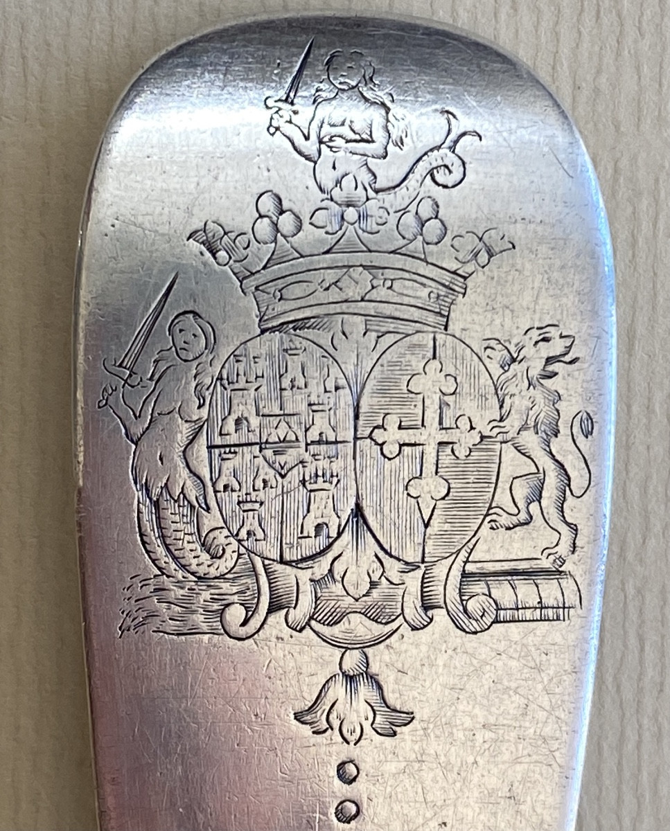 Grande et Lourde, Cuillère à Ragoût, de service, Argent, Armoiries, XVIIIè-photo-3