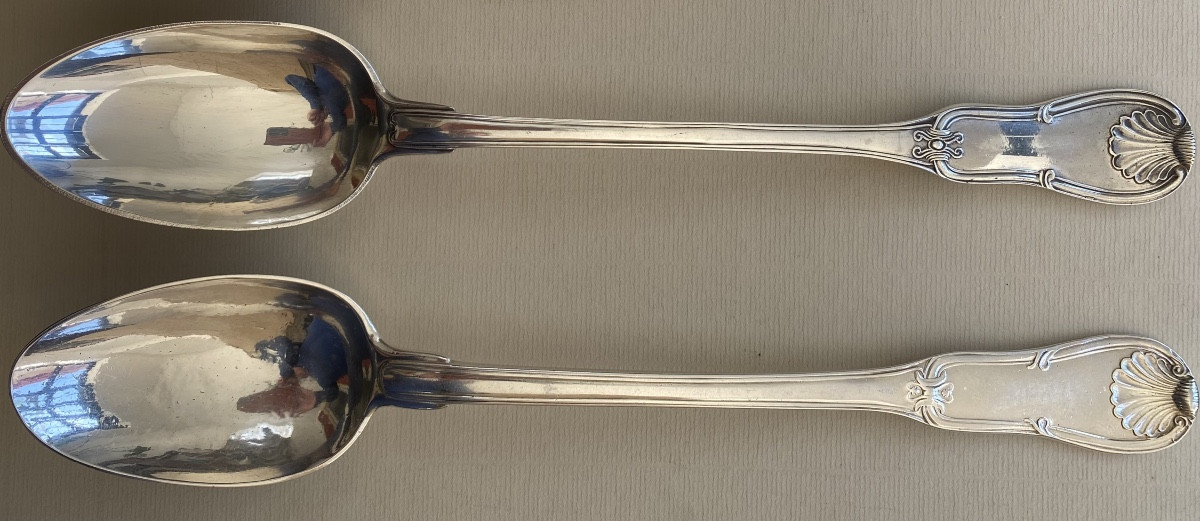Stew Spoon, Serving Spoon, Silver, Violin Fillets And Shells, Paris, 18th Century-photo-3