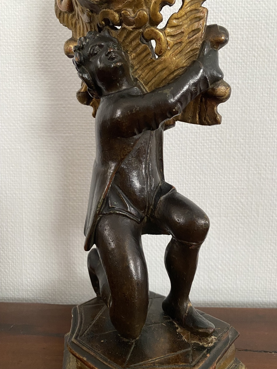 Watch Holder, Two Patinas, Gilded Wood, 18th Century-photo-3