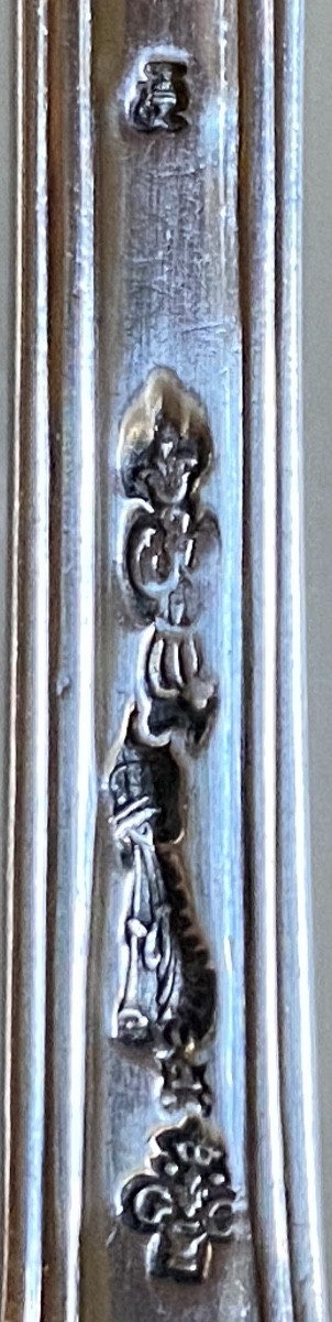 6 Cutlery Sets, Silver, Shell Fillets, Coat Of Arms, Paris, 18th Century-photo-2