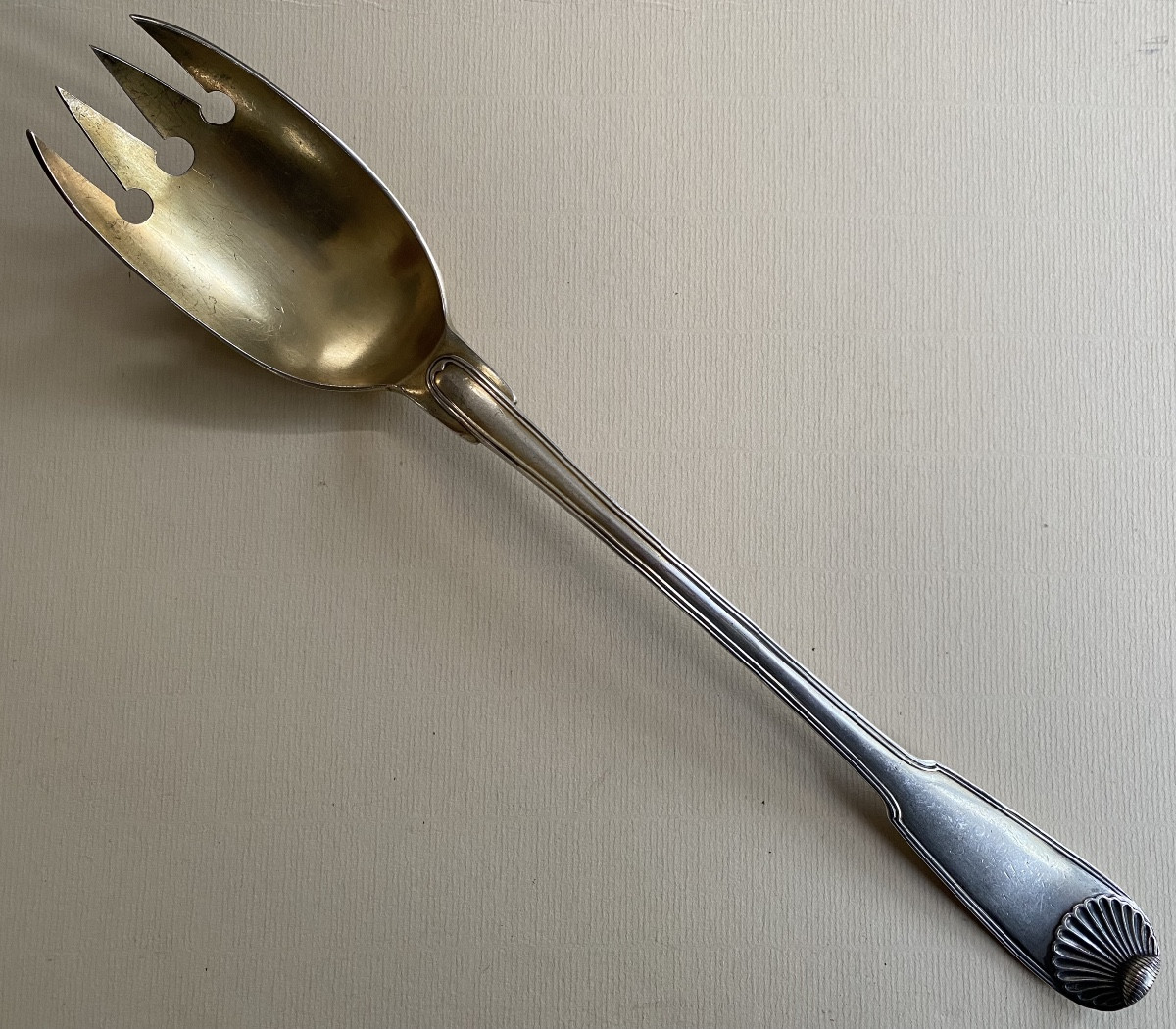 Stew Spoon, Serving, Silver, Shell Fillets, Paris 1739-photo-2