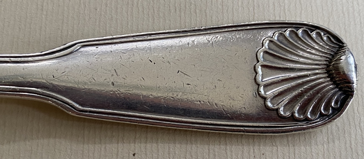 Cuillère à Ragoût, de service, Argent, Filets Coquilles, Paris 1773-photo-3