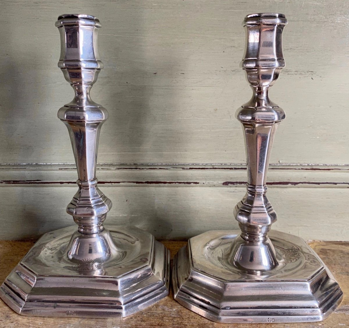 Toulouse 1716, Paire de Flambeaux, Bougeoirs,  Argent, Armoiries