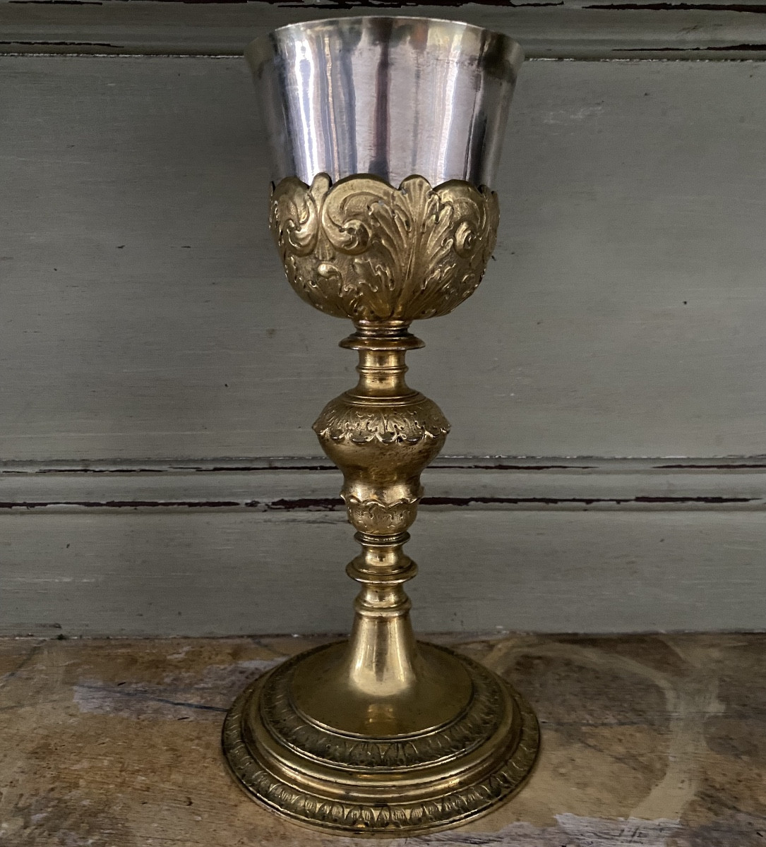 Calice, bronze doré, argent et vermeil, XVIIIè-photo-2