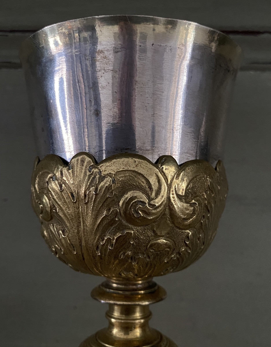 Calice, bronze doré, argent et vermeil, XVIIIè-photo-1