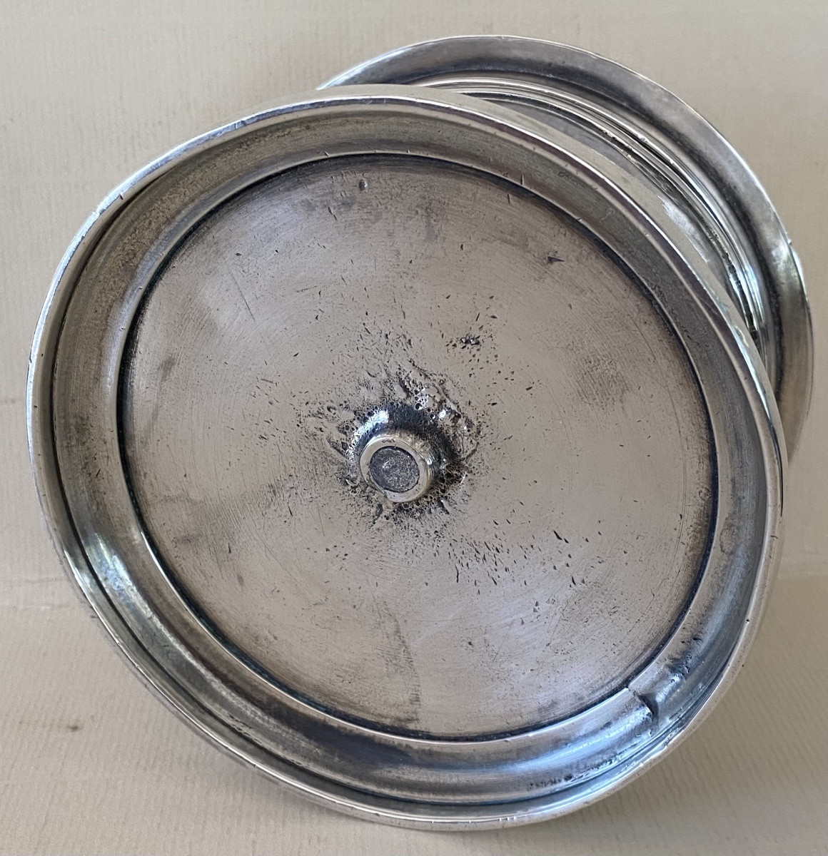 Powder Box, Plated Metal, Silver, Coat Of Arms-photo-1